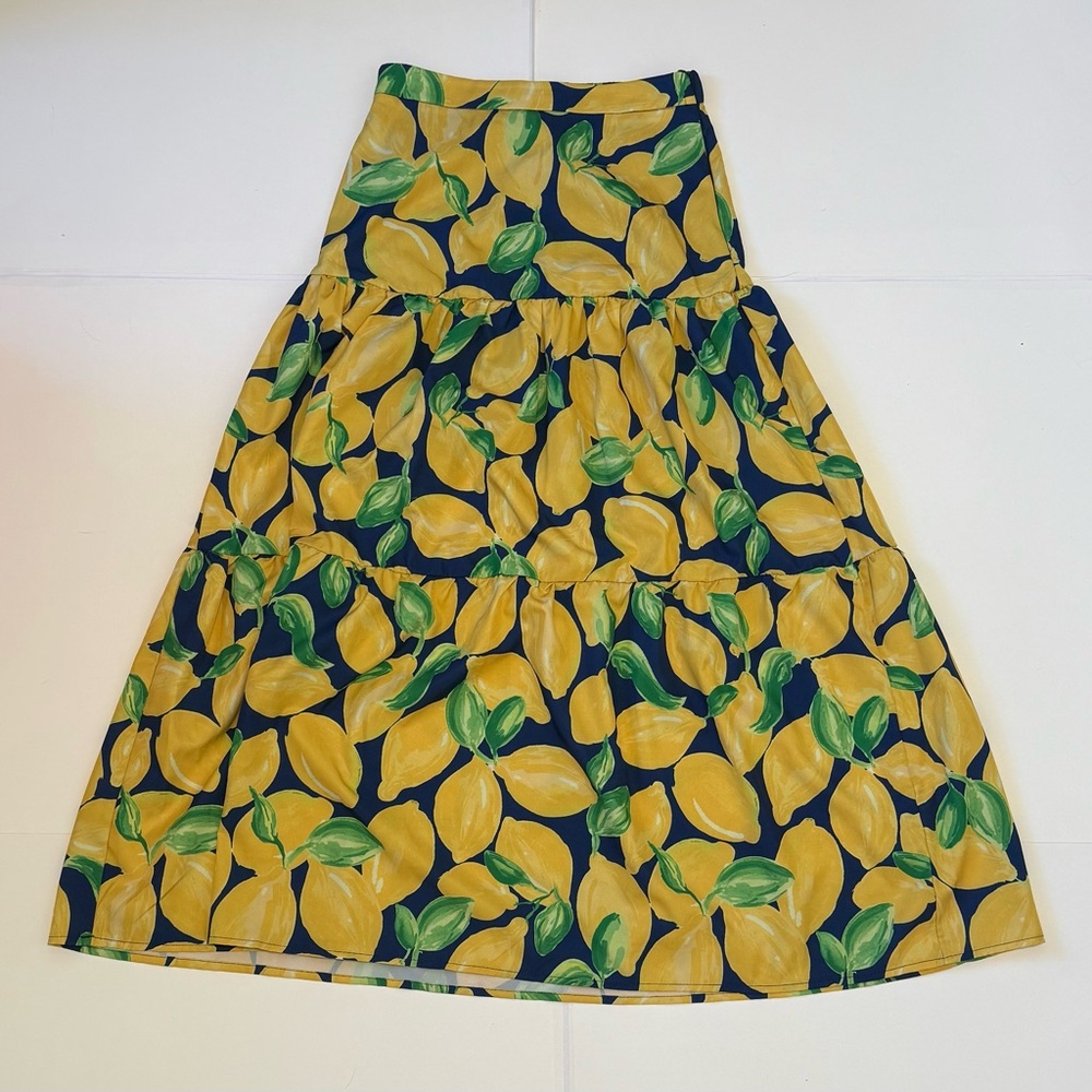 Navy Lemon Print Maxi Skirt